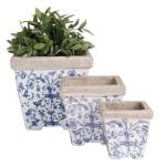 Ceramic Sq. (3) Nesting Flower Pots - Blue/White