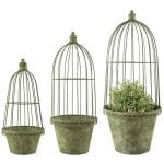 Aged Metal Set of 3 Flower Pots/Cloches, Green