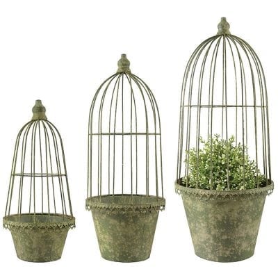 Aged Metal Set of 3 Flower Pots/Cloches, Green