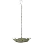 Aged Metal Hanging Bird Bath w/2 Birds, Green