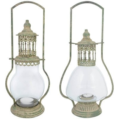 Aged Metal Lantern, Green, 2 Asst. Styles - Small