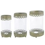 Aged Metal Green Windlight, One Set Includes 3 Windlights