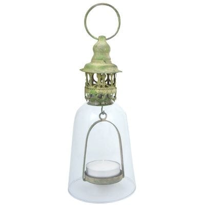 Aged Metal Tealight Holder, Green
