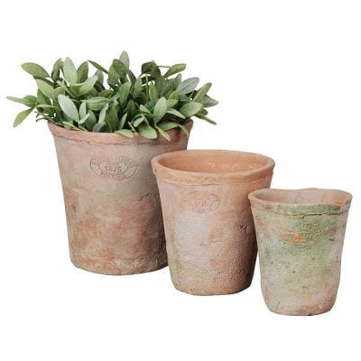 Aged Terra Cotta Set of 3 Round Pots
