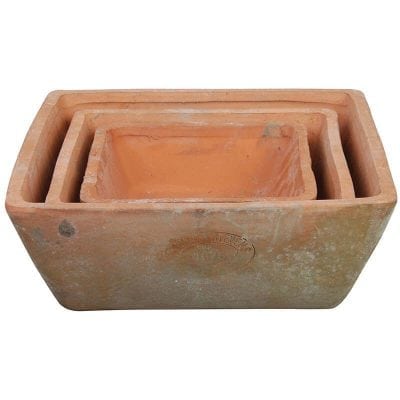Aged Terra Cotta Set of 3 Square Pots