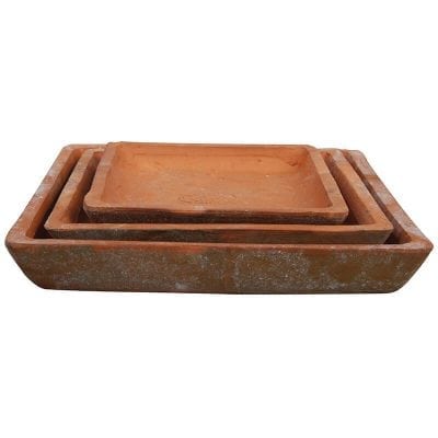 Aged Terra Cotta Set of 3 Square Saucers for AT05