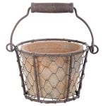 Aged Terra Cotta Single Pot w/ Metal Basket w/ Handle