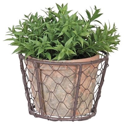 Aged Terra Cotta Single Pot w/ Metal Basket w/o Handle