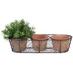 Aged Terra Cotta 3 Flower Pots in Metal Basket