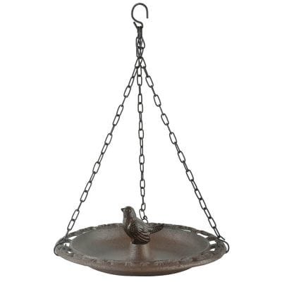 Bird Hanging Bird Bath in Giftbox, Cast Iron, Antique Brown