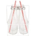 Set of 4 Drinking Bottles in Carrier, Glass - Large