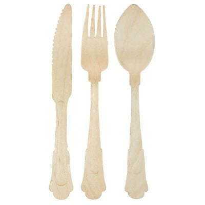 Set of 8 Wooden Disposable Cutlery, Birch Wood