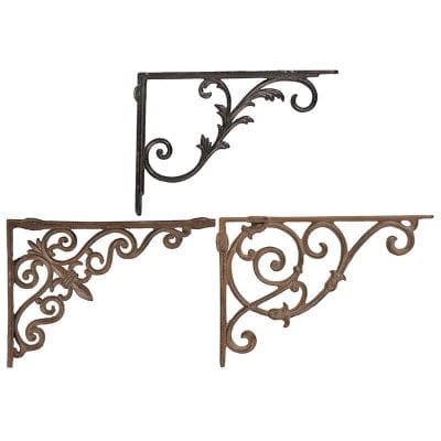 Bookshelf Bracket, Cast Iron, Antique Brown, 3 Asst. Styles