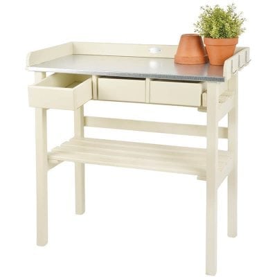 Garden Work Bench - White- Painted Pine Wood