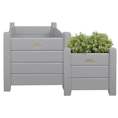 Square Planters - Set of 2 - Gray- Painted Pine Wood