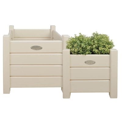 Square Planters - Set of 2 - White- Painted Pine Wood