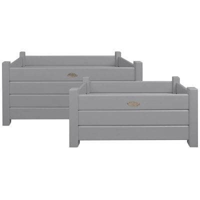 Rectangular Planters - Set of 2 - Gray- Painted Pine Wood