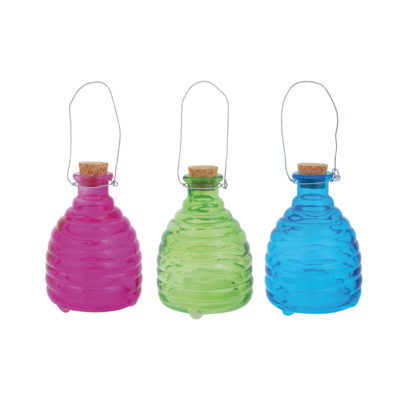 Beehive Style Wasp Trap, Glass, Green/Blue/Pink, 3 Asst. Colors