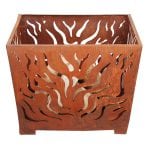 Fire Basket-Laser Cut Flames, Sheet Metal-Rust Finish - Med