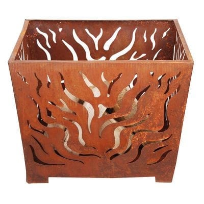 Fire Basket-Laser Cut Flames, Sheet Metal-Rust Finish - Med