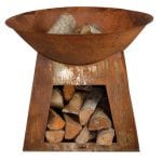 Fire Bowl w/Wood Storage-Sheet Metal, Rust Finish- Small