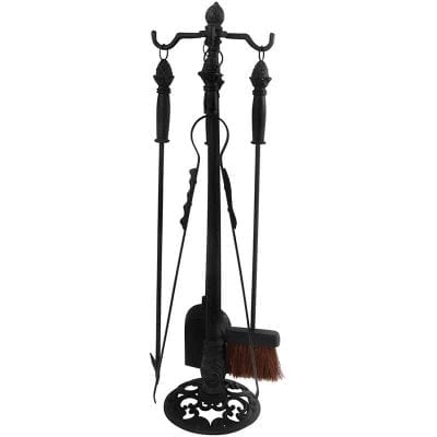 Fireplace Tool Stand - 4 pc Set - Cast Iron - Black