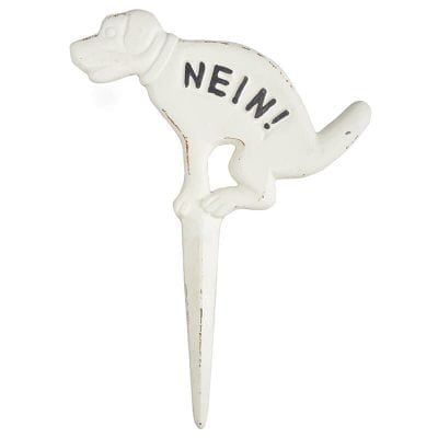 "NEIN!" Pooping Yard Sign, Cast Iron, White
