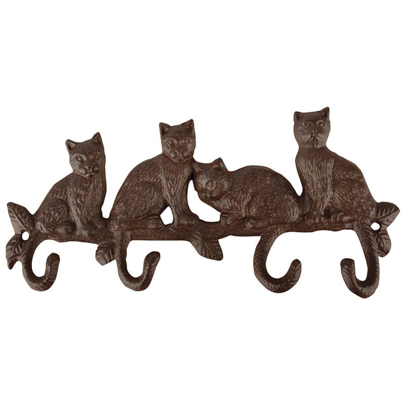 Cat Hooks - Cast Iron Antique Brown Finish - Esschert Design USA