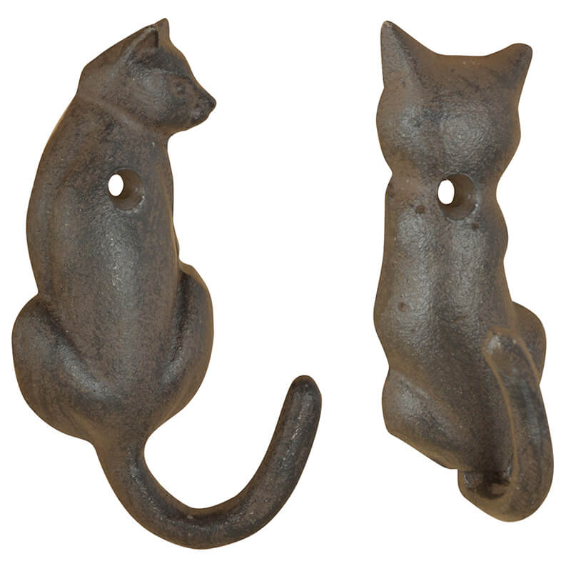 Cat Tail Hook, Cast Iron, Antique Brown, 2 Asst. Styles - Esschert Design  USA