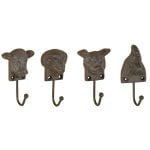 Farm Animal Head Hook, Cast Iron, Antique Brown, 4 Asst. Styles