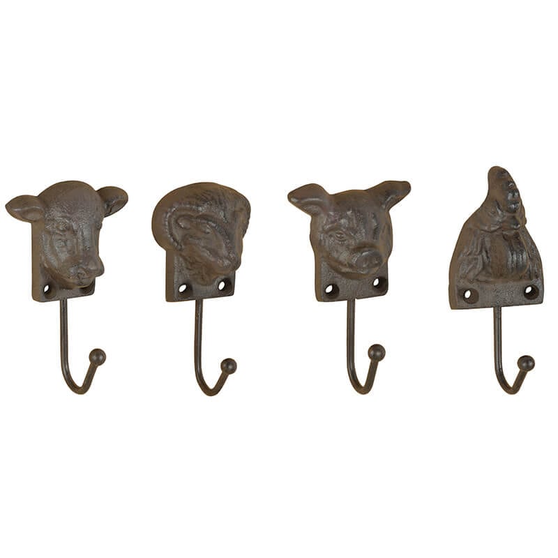 Farm Animal Head Hook, Cast Iron, Antique Brown, 4 Asst. Styles - Esschert  Design USA