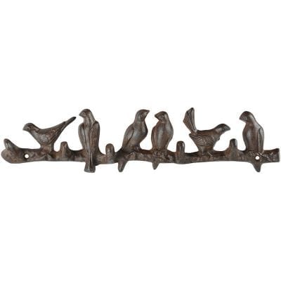 Birds in a Row Hook, Cast Iron, Antique Brown - Esschert Design USA