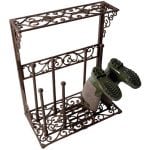 Boot Rack w/ Scraper - Holds 4 Pair - Cast Iron Antique Brown
