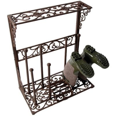 Boot Rack w/ Scraper - Holds 4 Pair - Cast Iron Antique Brown