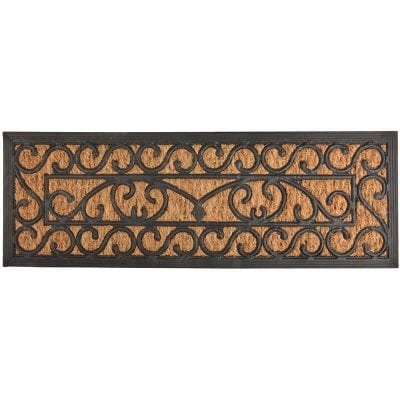 Long Scroll Work Rubber and Coir Doormat