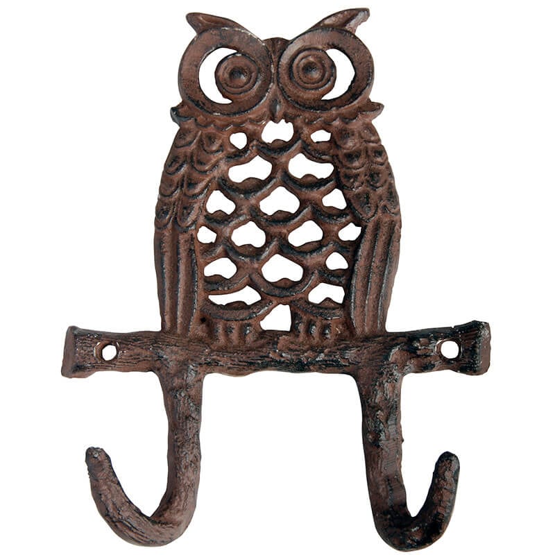 BFBTT180 OWLS Owl Double Hook Cast Iron Antique Brown