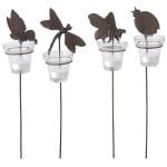 Insect Garden Candle Light on Stake, Cast Iron/Glass, Antique Brown, 4 Asst. Styles