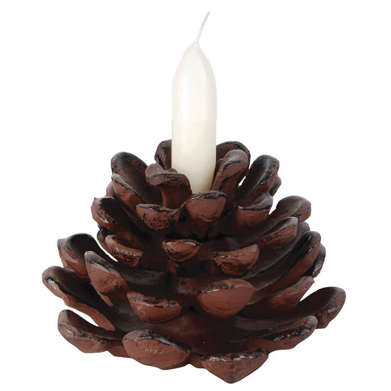 Pinecone Open Candle Holder - Cast Iron Antique Brown Finish - Large -  Esschert Design USA