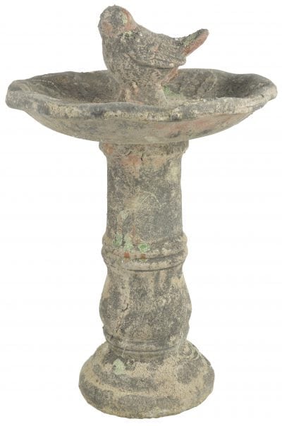 Aged Ceramic Bird Bath on Pedestal Moss, Green