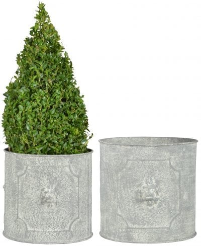 Aged Metal Set of 2 Round Lion Flower Pots