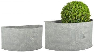 Aged Metal Set of 2 Half Round Lion Flower Pots