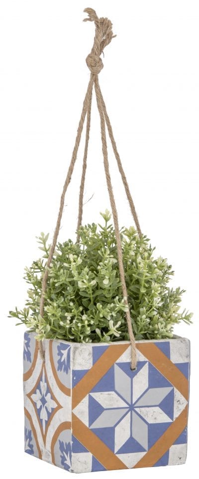 Portuguese Tile Hanging Flower Pot, Concrete