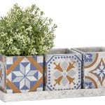 Portuguese Tile Set of 3 Flower Pots on Tray, Concrete