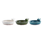 Bird Bath w/Two Birds, Ceramic, White/Green/Teal, 3 Asst. Colors
