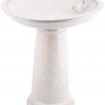 Bird Bath on Pedestal w/Bird, Ceramic, White