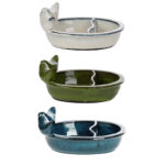 Round Bird Bath/Feeder w/Birds, Ceramic, White/Green/Teal, 3 Asst. Colors