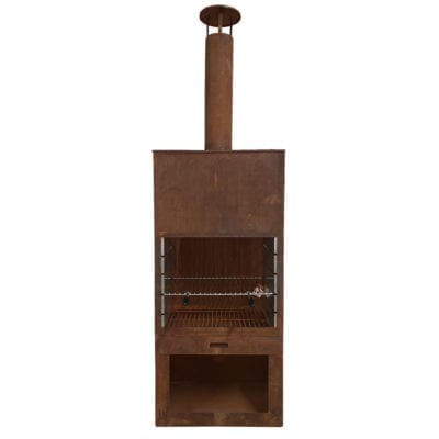 Wide Terrace Heater w/Grill and Wood Storage, Rust Finish **