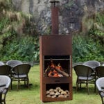 Wide Terrace Heater w/Grill and Wood Storage, Rust Finish ** - Image 2