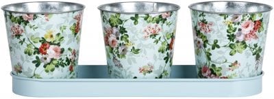 Rose Print Set of 3 Flower Pots on Tray