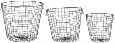 Set of 3 Round Wire Baskets w/Handles